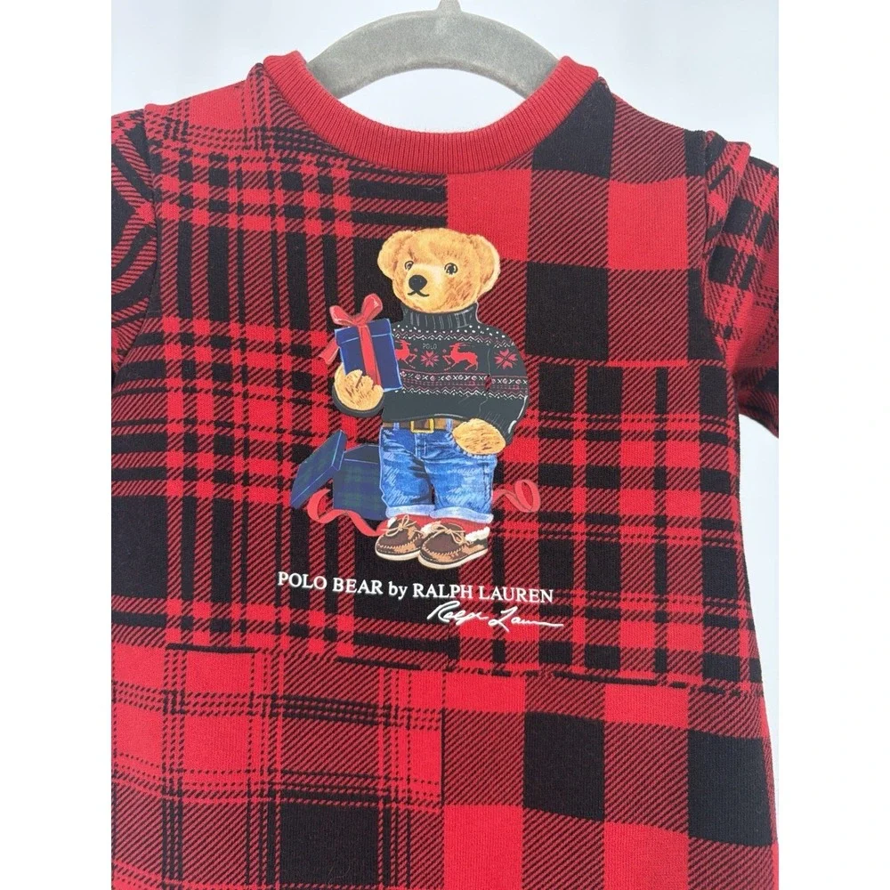 Ralph Lauren Polo Bear Red Plaid Fleece Coverall Sleeper Infant 9 Months